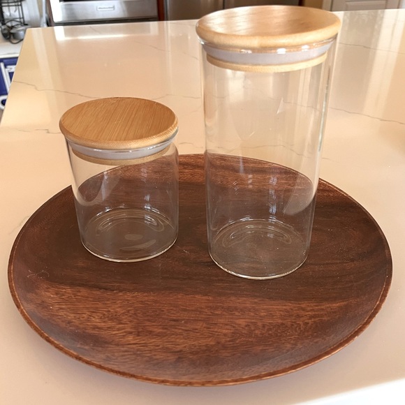 2 Glass Jars with wooden lids - decorative and functional - Picture 2 of 5